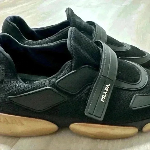 Prada Men Black Mesh Gold‎ Sole Sneakers Shoes Size Authentic 7-37.5 - Picture 2 of 11